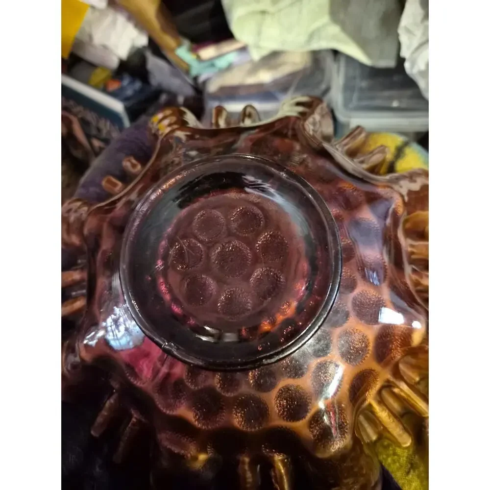Vintage Fenton Coin Dot Marigold/Amethyst Iridescent Carnival Glass Bowl Or Dish